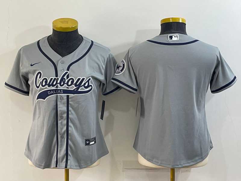 Womens Dallas Cowboys Blank Grey With Patch Cool Base Stitched Baseball Jersey->women nfl jersey->Women Jersey